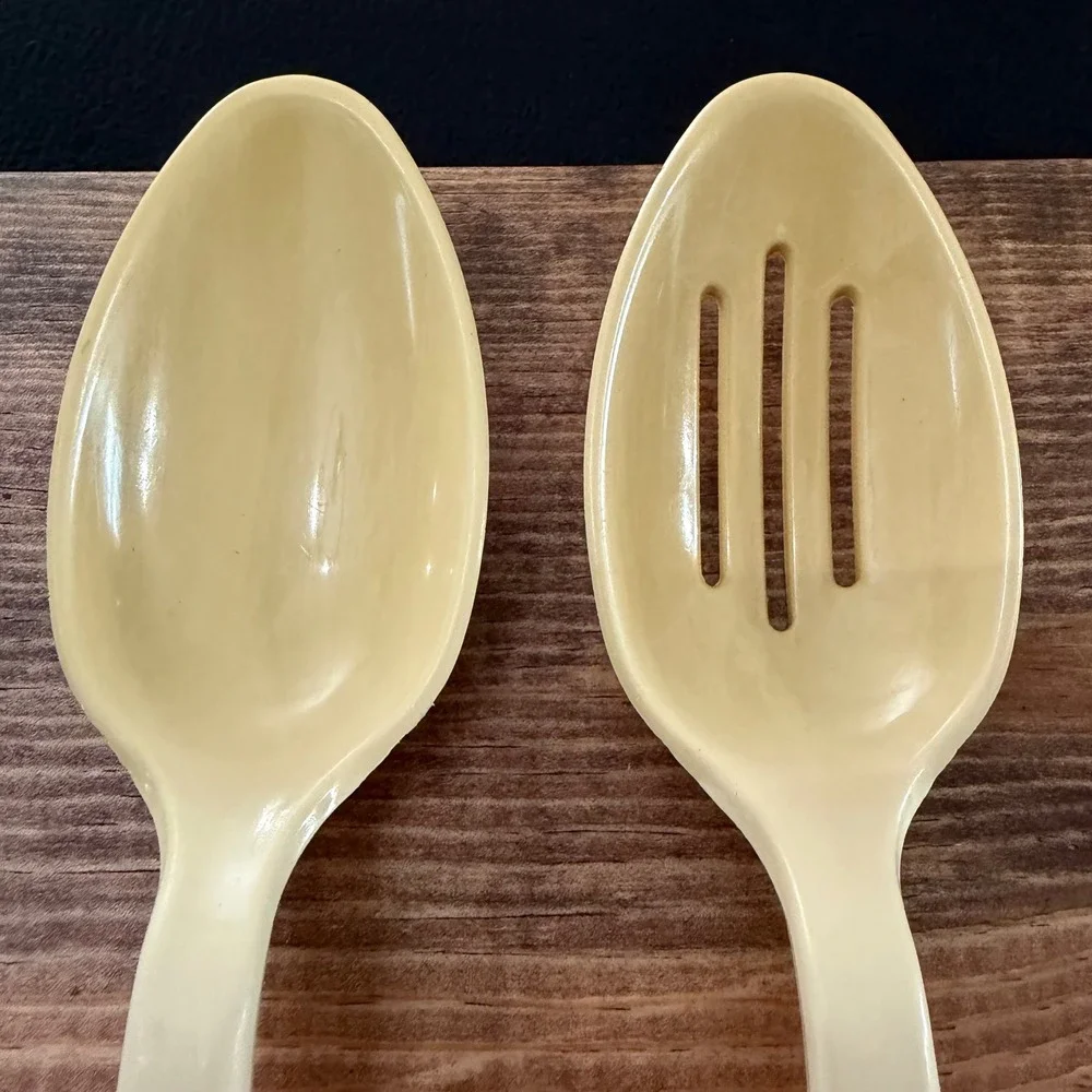 Tailor Made Products Cream Yellow Serving Spoon Set Solid and Slotted USA Made